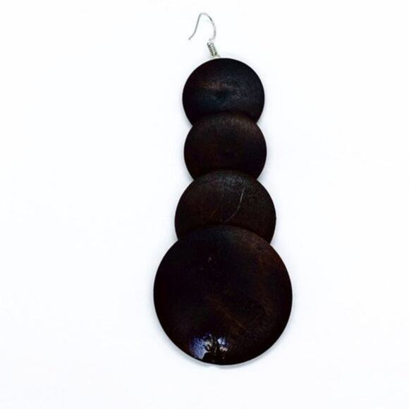 NWT Brown Wood Layered Circle Tiered Dangle Earrings - Picture 5 of 5